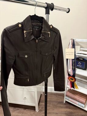 bebe Black Leather Moto Jacket with Gold Hardware